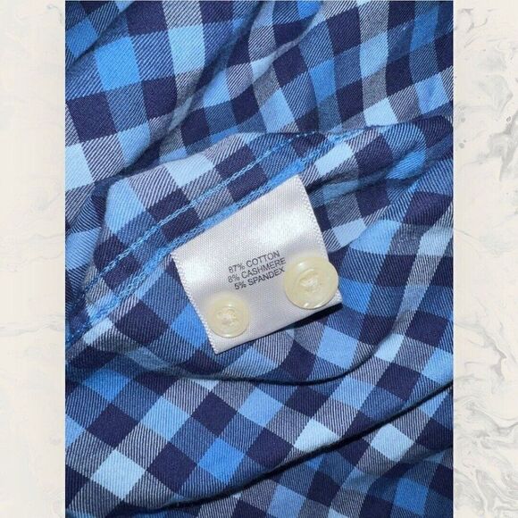 Peter Millar Blue Plaid Cotton Cashmere Long Sleeve Button Down Shirt Mens Large - Picture 5 of 7